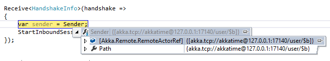 AkkaTime.Server.SessionListener Sender upon receiving HandshakeInfo from AkkaTime.Client.SessionHandshakeActor